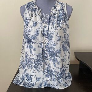 Floral Blue and White Sleeveless Top by Beacon Apparel